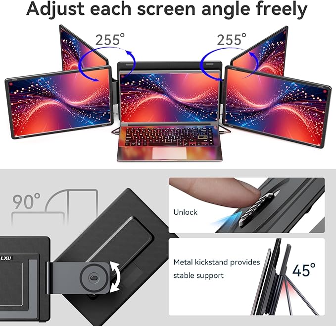 LXU Laptop Screen Extender 16 1200P FHD Laptop Monitor Extender 16:10 Triple Monitors for Laptops 12~18.5 Inch Detachable Portable Monitor for Laptops Plug n Play for Wins/Mac(NOT M1 M2 M3)