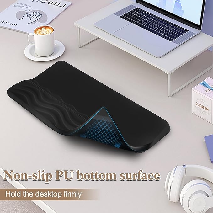 HONGZHONG Keyboard Stand with Wrist Rest Extra Large Computer Wrist Support Pad Comfy Ergonomic Keyboard Riser Holder for Relieve Hand Pain Black (Wave Type)