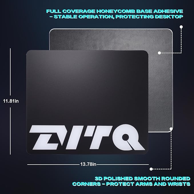 Glass Gaming Mouse Pad Micro-Etched SurfaceTempered Glass Ultra-Smooth Finish Anti-Slip Honeycomb Base 13.8 x 11.8 Inches（White-Small Logo）