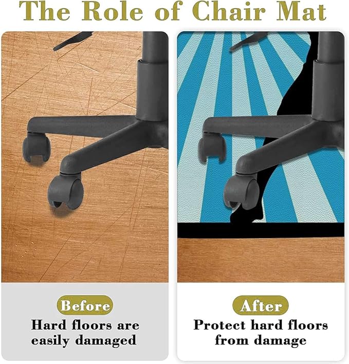 Black Blue PU Leather Round mat Office Chair Mat Hardwood Floor mat Basketball Player Silhouette Round Chair Cushion for Office and Home Decoration Chair Cushion Doodle Style Art Diameter 47.2 in