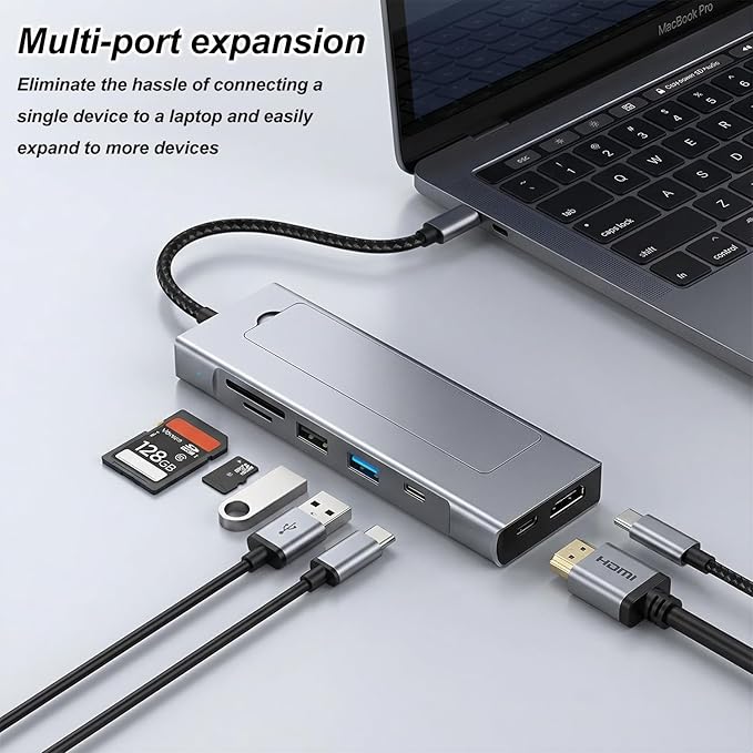 8-in-1 USB C Hub with M.2 NVMe SSD Enclosure 4K HDMI 100W PD 10Gbps USB-C USB3.2 SD/TF Card Reader for XPS Dell MacBook Pro iPad Pro Upgraded