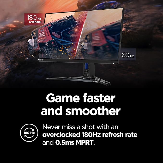 Lenovo Legion Y27q-30 Monitor - 2025 - Gaming Monitor - 27 QHD IPS Display - Overclocked 180z - Lenovo Artery Software - AMD FreeSync™ Premium - 0.5ms MPRT - Raven Black NearEdgeless Design