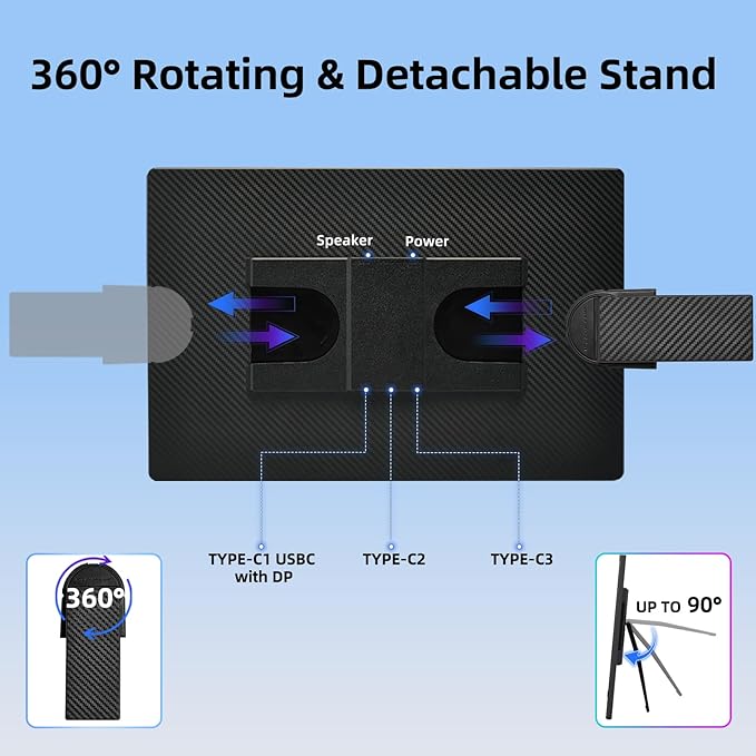 16 Portable Monitor for Laptop 1200P FHD Laptop Screen Extender Travel External Display USB-C HDMI Port Detachable Kickstand Gaming Monitor Compatible with Wins Mac Chrome Dex Phone