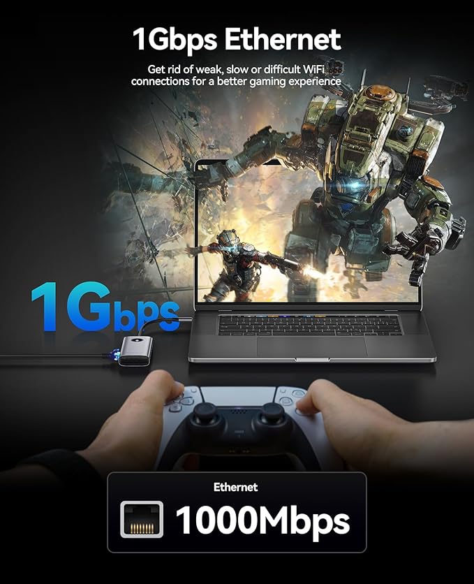ORICO USB C Docking Station 6-in-1 Laptop Docking Station with HDMI 4K@30Hz 1000Mbps Ethernet 100W PD 3xUSB-A 3.0 USB C Dock Compatible with MackBook/Dell XPS/HP/Surface