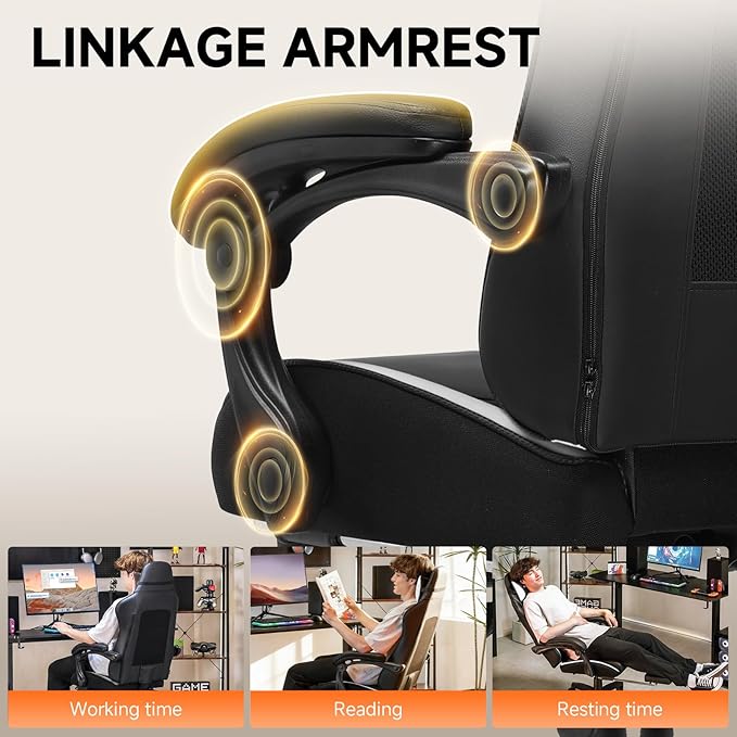 GTPLAYER Gaming Chair High Back Leather Computer Game Chair with Footrest Ergonomic Height Adjustable Office Chair with Removable Cover and Lumbar Support for Gaming and Work (WTwith Leather Cover)