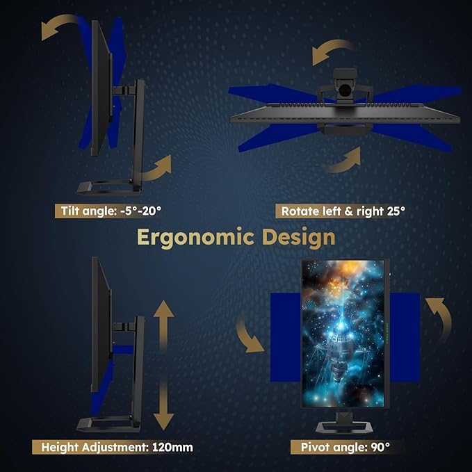 27 Inch 240Hz 1440p Gaming MonitorQHD 2560 x 1440p Fast IPS 1ms GTGAdaptive Sync135% sRGBHDR400Low Blue Light Swivel Tilt Height Pivot Adjustable VESA 100x100HDMI 2.0 DisplayPort 1.4 P2710S