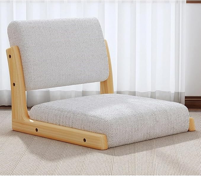 BTZHY Floor Chair Wooden Portable Floor Chair Japanese Style Legless Tatami Chair with Back Support Home Bay Window Lazy Chair Meditation Floor Seating for Living Room Bedroom(White)