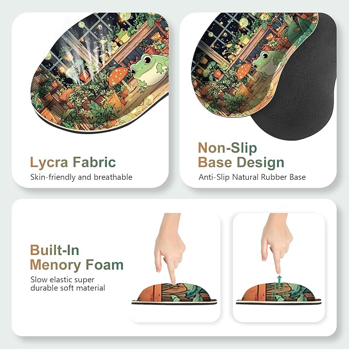Large Gaming Mouse Pad Set 4 in 1 Ergonomics Keyboard Desk Mat with Memory Foam Wrist Rest Computer PC Extended Game Mousepad Non-Slip Desk Matt Easy Typing Pain Relief I Frog &amp Mushroom