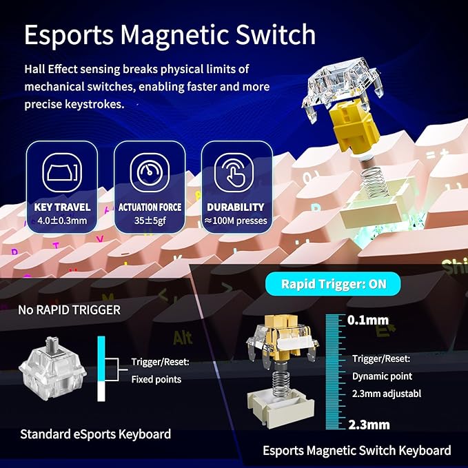 Mini 60% Mechanical Gaming Keyboard Wired YK61 Hall Effect Magnetic Switch Adjustable Actuation Rapid Trigger Mode 8K Hz Polling Rate Hot-Swap 61 Keys RGB Backlit Side Printed PBT Keycaps