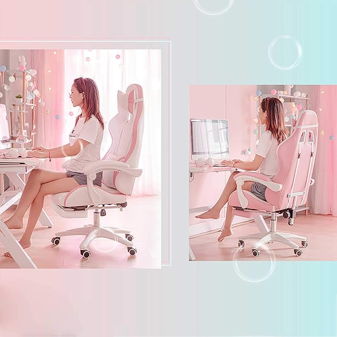Ergonomic Designed Gaming Chair Racing Sport with Back Support Office Gaming Chair with Footrest and Lumbar Pillow Pink Executive Office Chair