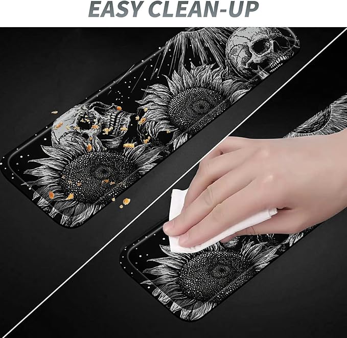3Pcs Mouse Pad Set Gothic Skull Sunflowers Large Gaming Mouse Pad with Stitched Edge Ergonomic Memory Foam Keyboard Wrist Support and Mouse Wrist Rest Cushion Pain Relief Non-Slip Desk Pad Combo