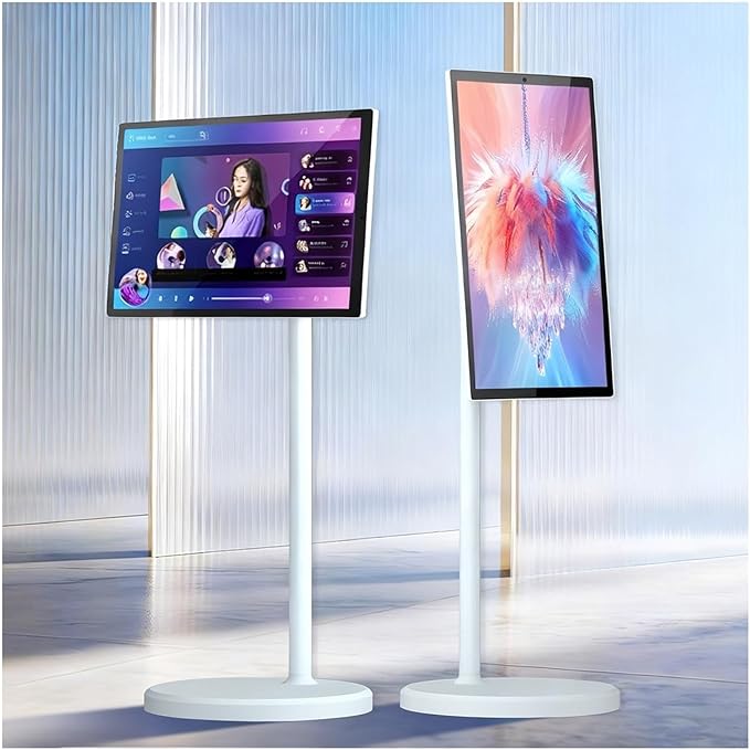 Rolling Swivel Portable Smart Screen 21.5 24 27 32 1080p/4K Touchscreen Monitor for Car RV Office Presentation(4+64gb24IN)