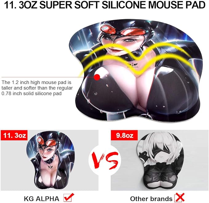 3D Anime Gaming Mousepad Ergonomic Mouse Pad with Wrist Support Rest Mousepad Gel Wrist Rest Memory Foam Non-Slip &amp Pain Relief for Computer Wireless Home&ampOffice KG Alpha Cat Woman