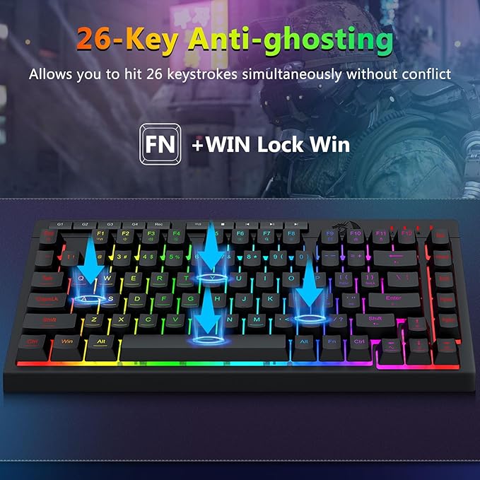 Redragon Wired Gaming Keyboard and Mouse Combo RGB Backlit 75% Mini Macro Membrane Keyboard with Anti-Ghosting &amp Multimedia Keys + 8000 DPI Programmable Optical Mice for PC Laptop