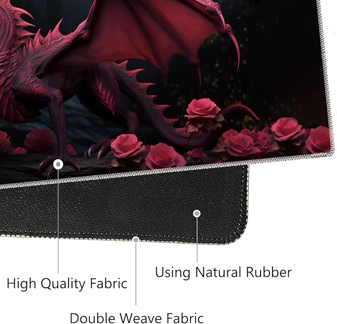 Mouse Pad Set Large Gaming Mouse Pad (31.5X 11.8 inches)+ Wrist Rest Pad + Coaster Ergonomic Wrist pad Home Office Desk Accessories Decor Supplies Rose Dragon