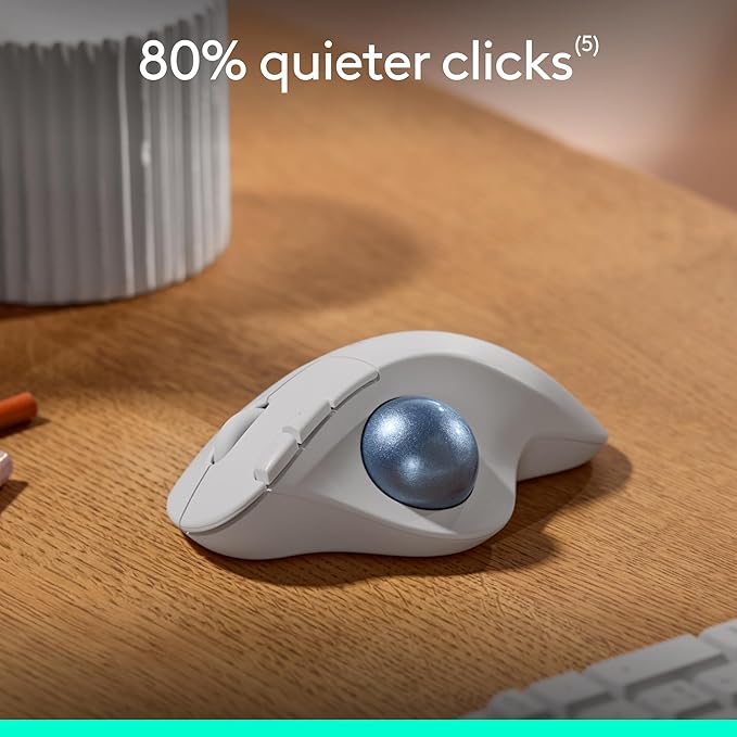 Logitech Ergo M575S Wireless Trackball Mouse Wireless Ergonomic Mouse with Bluetooth and Encrypted Dongle Comfortable Thumb Control Precise and Smooth Tracking for PC/Mac - Off-White Blue Ball