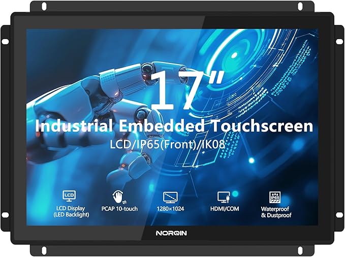 17 Inch Industrial Embedded Touchscreen Monitor - IPSIP65 Open FrameVESA Mount10-Point Capacitive Touch DisplayHDMI/VGA/DVI/USB Portsfor Automation &amp HMI1280×1024 Resolution