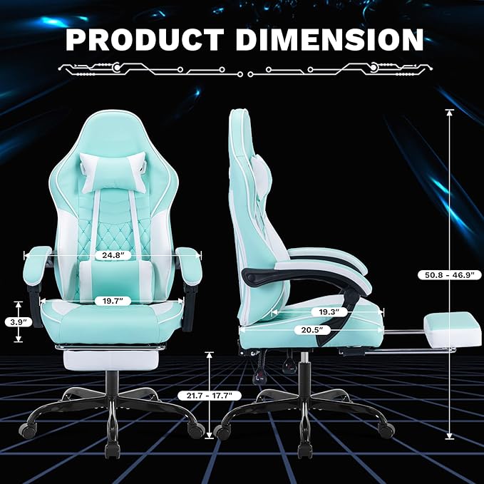 Ergonomic Gaming Chair Racing Style - High Back Gamer Chair with Footrest Adjustable Lumbar Massage Linkage Armrests &amp 90-135° Recline - Leather Computer Game Chair for Adults Green