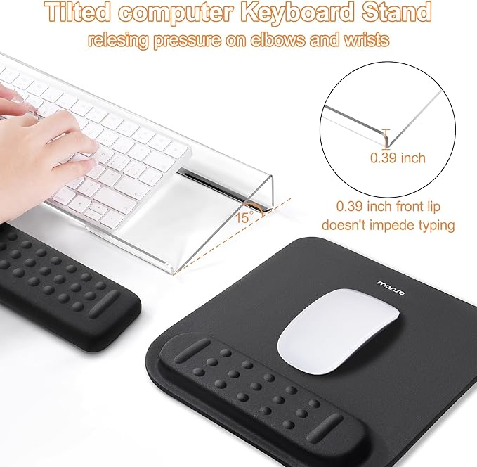 MOSISO Computer Keyboard Stand&ampWrist Rest Support for Keyboard &ampMouse Pad Set Ergonomic Massage Wrist Rest Set Easy Typing Working Acrylic Clear Stand for Office Home Black