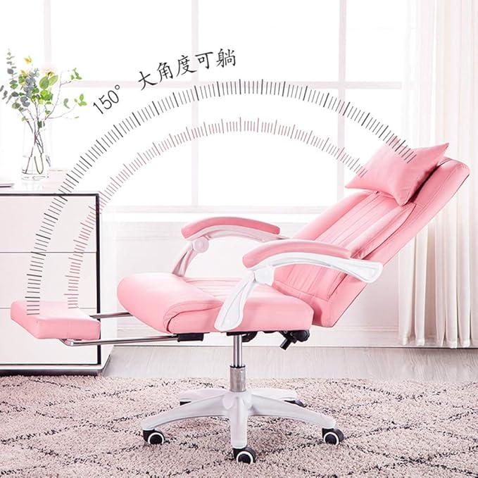 Katzowen Home Office Chair Racing Gaming Chair PU Computer Chair Active headrest 150 ° Reclining backrest Office Chair with footrest Load-Bearing 150kg Pink