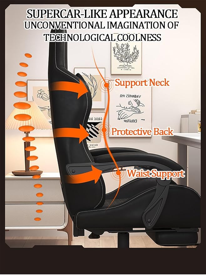 Video Game Chairs for Adults Office Chair Computer with Lumbar Support Big and Tall Ergonomic Gaming Chair with Foot Rest High Back with 360°-Swivel Seat and Headrest Nylonfeetwithoutfootrest Gray
