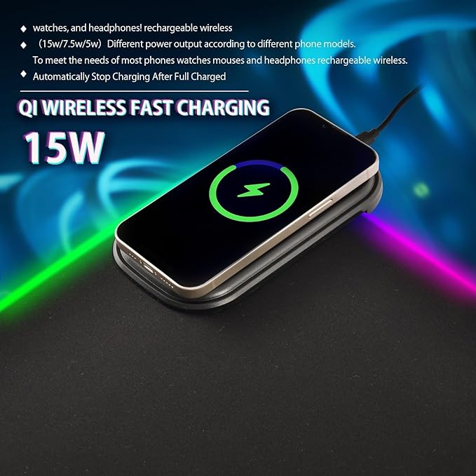 Black Mouse Pad Gaming Mousepad Non Slip Desk Mat Wireless Charging Computer Mouse Pads RGB Keyboard Mats Pad for Office Desktop Home 35.4 x 15.7 in