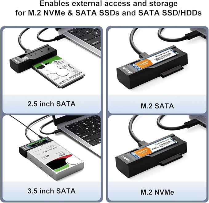 MAIWO NVMe SATA M.2 to SATA 2.5'' 3.5'' Hard Drive Enclosure USB-C 10Gbps Hard Drive Reader Tool Free PCIe NVMe NGFF SATA&ampM.2 Adapter Converter Supports Any Sizes M.2 &amp 2.5''/3.5''