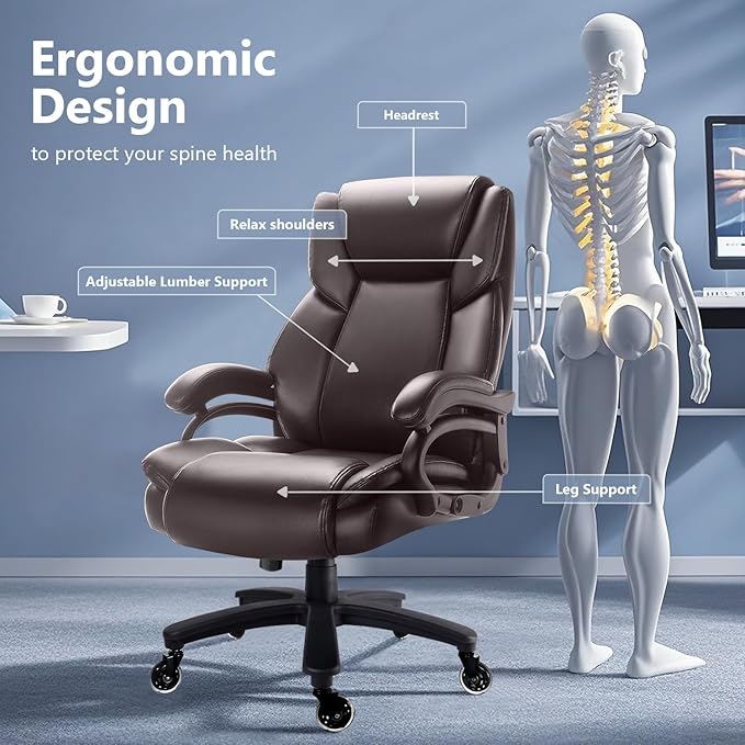 Waleaf 600lbs Big and Tall Office Chair Heavy Duty Chair for Heavy People Adjustable Ergonomic Lumbar Support Executive Chair Large High Back and Quiet Rubber Wheels