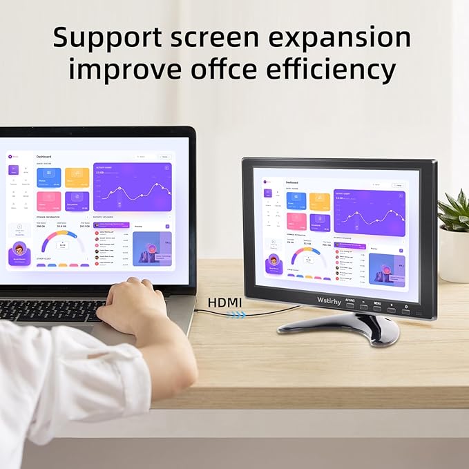 10.1 inch Small Monitor (1920x1200) 178° Screen Display with HDMI VGA AV BNC USB for PC Laptop Computer Kitchen Monitor Built-in Speaker VESA Remote Control