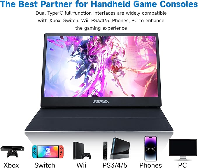 15.6 Portable Monitor 1080P FHD IPS USB-C/HDMI Display Ultra-Slim Second Screen for Laptop/Phone/PS5/Xbox Plug &amp Play Travel Monitor