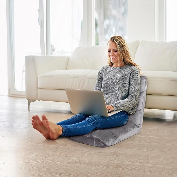 14-Position Adjustable Floor Gaming Chair Foldable Memory Foam Armless Sofa Seat Couch Recliner with Comfy Back Support for Working Meditation Reading Grey