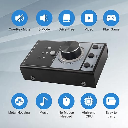 XMSJSIY USB Volume Knob Controller Multimedia Computer Sound Controller with Play/Pause/Back/Forward FunctionOne-Click Mute for Phone PC Speaker Audio Adjustment
