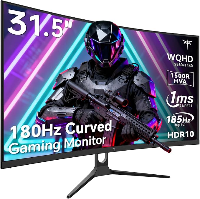 KTC 32 Inch Curved Gaming Monitor 2K 180Hz Computer Monitor Up to 185Hz QHD 1500R PC Monitor 1ms with Adaptive Sync DisplayPort/HDMI/USB VESA Wall Mount Tilt Adjustable H32S5