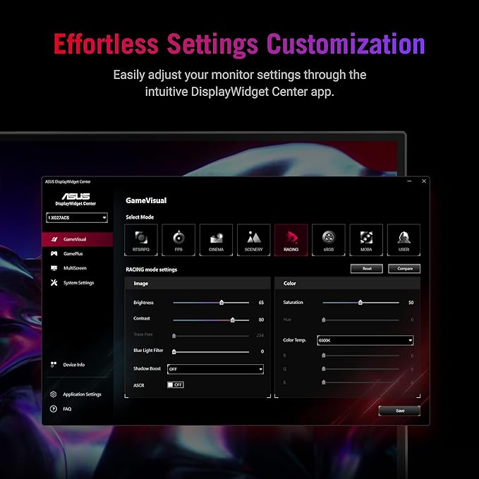 ASUS ROG Strix 27” QHD (2560x1440) HDR400 USB-C Gaming Monitor (XG27ACS) 180Hz1ms Fast IPS 133% sRGB Extreme Low Motion Blur Sync G-Sync Compatible DisplayWidget Tripod Socket 3 Year Warranty