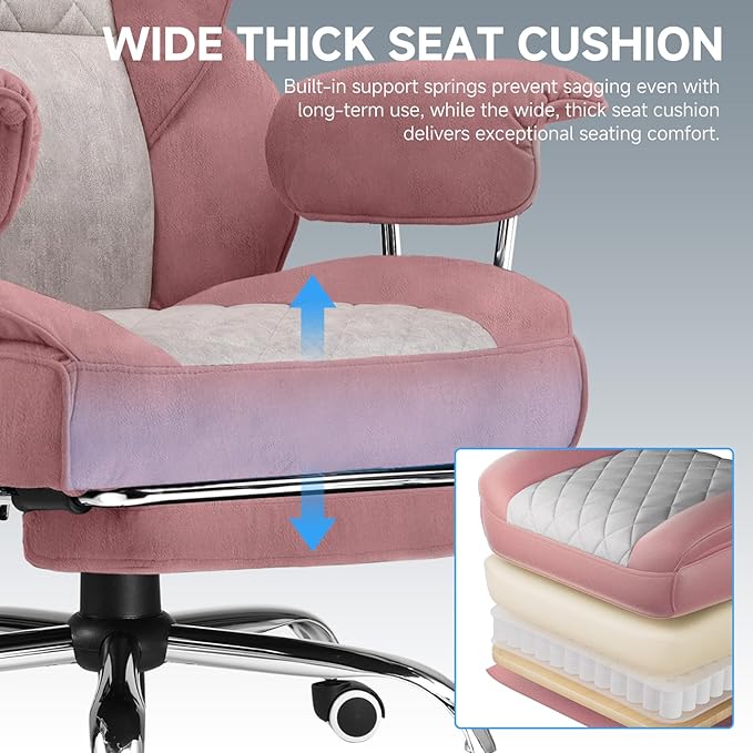 GTPLAYER Gaming ChairOffice Chair with Pocket Spring Lumbar Support Ergonomic Comfortable Wide Office Desk Computer Chair with Outward Fixed Soft Armrests and Footrest (Fabric Pink)