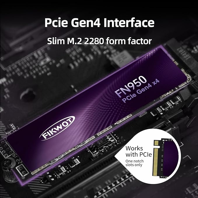 FN950 2TB NVMe SSD PCIe Gen4x4 M.2 2280Read Up to 4800MB/s Configure SLC Cache Internal Solid State Drive for PS5 Laptop Desktop