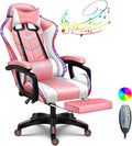 LED Gaming Chair with RGB Lights and Speakers Reclining Computer Chair with Footrest High Back Ergonomic Massage Gamer Chair PU Leather Desk Chair Big and Tall Gaming Chairs for AdultsPink