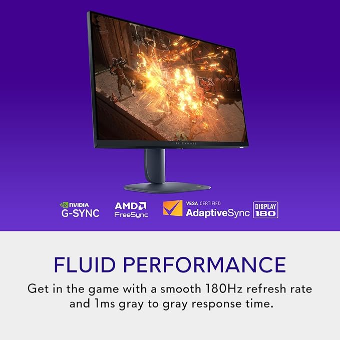 Alienware 27 Gaming Monitor - AW2725DM - 27-inch QHD 180Hz 1ms Display IPS NVIDIA G-SYNC AMD Freesync VESA AdaptiveSync.