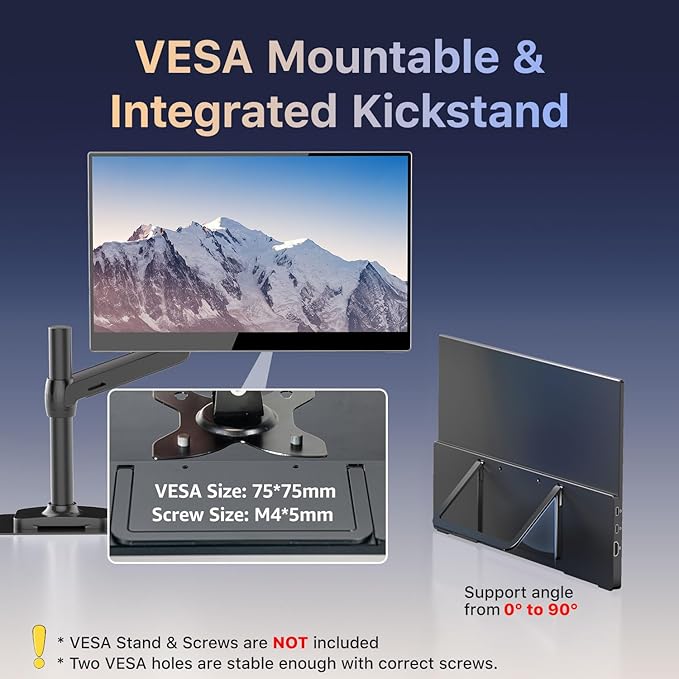 Portable Monitor Touchscreen 15.6 inch 1080P FHD 90% sRGB 60Hz Travel Monitor for Laptop MacBook Surface PC Xbox PS5 HDMI USB-C VESA Compatible Built-in Speaker
