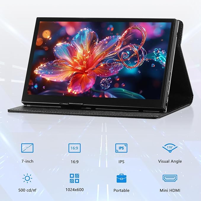 7 Inch Mini Monitor HDMI Portable Monitor 1024×600 LCD Screen 178° View Angle IPS Mini Small Display for PC/TV/DVD/CVBS（No Touchscreen