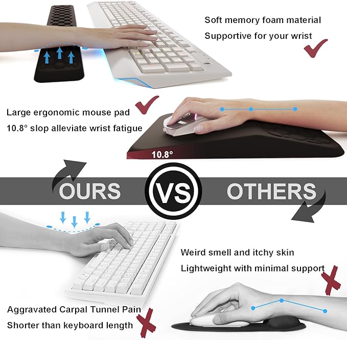 Ospelelf Keyboard Wrist Rest Ergonomic Mouse Pad with Wrist Rest Arm Wrist Rest for Computer Office and GamingBlack