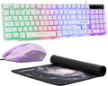 CHONCHOW Gaming Keyboard and Mouse Combo Wired LED RGB Backlit Black Gaming Keyboard and RGB Backlit Mouse Small Light up Keyboard for PC Xbox PS4 (White)