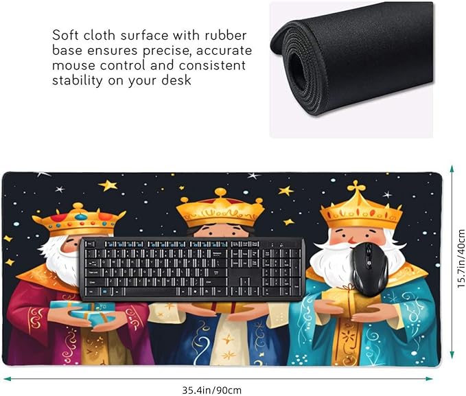 XXL Gaming Mouse Pad Extended (35.5X16) Three Wise Men Large Non-Slip Desk Mat Water-Resistant Keyboard Mousepad for Office &amp Home