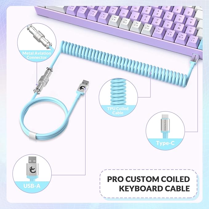 T8 60% Mechanical Gaming Keyboard68 Keys TKL Compact US Layout Wired Keyboard18 Chroma RGB BacklitBlue SwitchFull Anti-ghostingPro Custom Coiled USB-C Cablefor PCMacPS4Xbox-Lavender