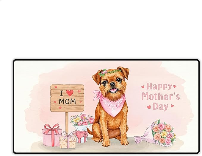 Happy Mother's Day Brussels Griffon Love Dog Mom Heart Flower Desk Mat Full Keyboard Mouse Pad Griff Dog Lover Large Mousepad 12004