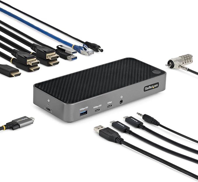 StarTech.com USB-C Triple Monitor Docking Station for MacBook Pro / Air M1 M2 M3 M4 &amp Windows Universal 4K HDMI DP Dock Thunderbolt Compatible 100W Laptop Charging (116N-USBC-DOCK)
