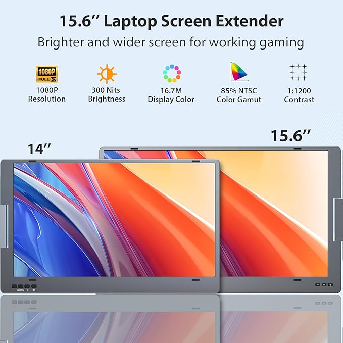 KYY Triple Laptop Screen Extender 15.6 1080P FHD IPS Dual Portable Extended Monitor USB C Travel Display for 12-17'' Laptop 210°Rotation &amp Kickstand Plug and Play (Windows Only)