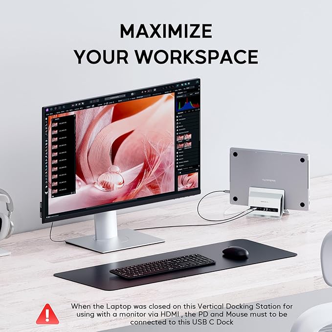 Vertical MacBook Docking Station PULWTOP Docking Station for Mac mini with M.2 NVMe case for MacBook Pro/Air 4K@60Hz HDMI 2USB C 10Gbps SD/TF 100W PD RJ45 2 USB A for Windows Sliver