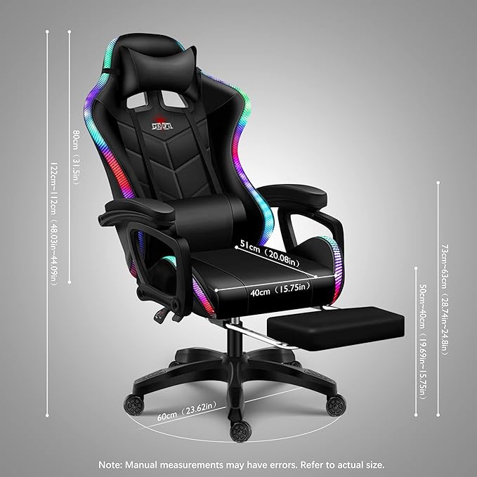 7 point massage gaming chair office chair gaming chair with RGB lights and speakers swivel chair with footrest tiltable chair computer chair with lumbar support ergonomic video gaming chairBlac