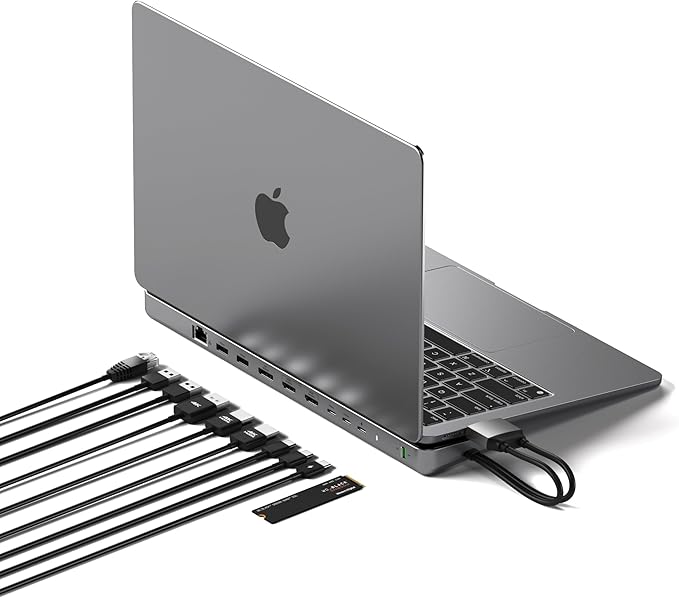 Satechi Dual USB C Docking Station and Stand with Dual 4K HDMI Display Port 75W USB-C PD Charging 2 USBC Data 2 USB-A Ethernet SATA and NVMe SSD Enclosure for MacBook and Windows